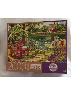 Garden By The Lake Puzzle Nancy Wernersbach Blue Board 24x32  MB Puzzle